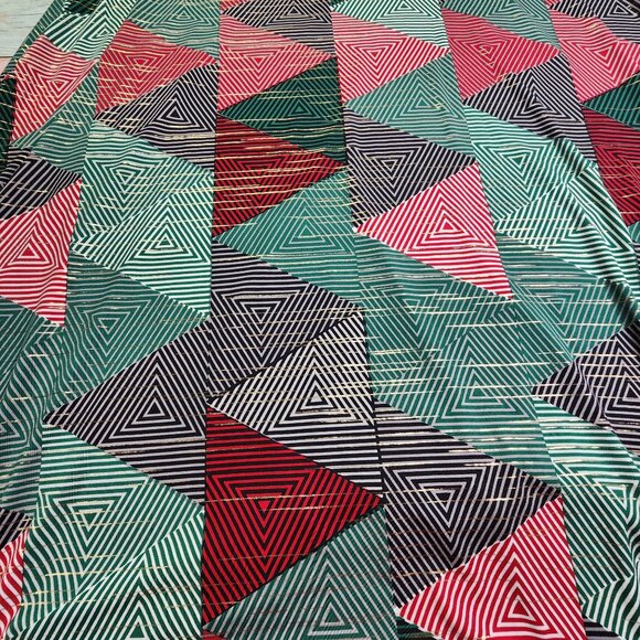 Lularoe Womens Size M Maxi Skirt Red Green Gold Geometric Triangle Print - Picture 2 of 6